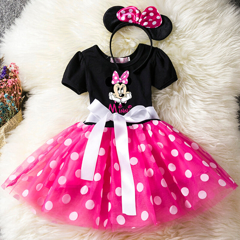 1〜6歳の女の子のためのミッキーとミニーのマウスの漫画のプリンセスドレス,半袖,水玉模様,コスプレ衣装