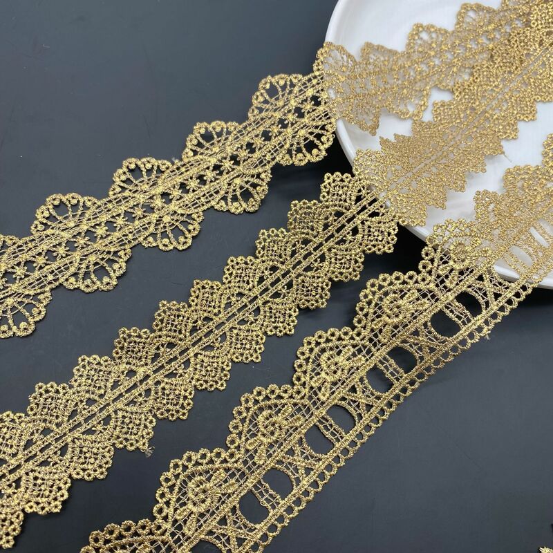 3Yards Of Bilateral Flower Gold Lace Wearable Webbing Lace Fabric Exquisite Lace Trim DIY Sewing Children's Clothing Materials