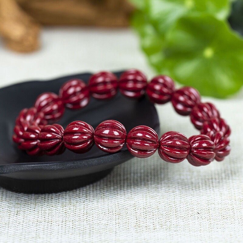 Natural Cinnabar Authentic Pumpkin Content Couple Zijin Bracelet with The Same Bracelet in The Animal Year for Men and Women.
