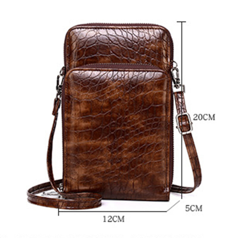 New Men's Bag Crocodile Zipper PU Leather Crossbody Trendy Messenger Shoulder Work Bag
