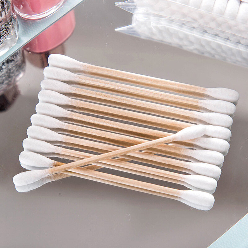 Double Head Cotton Swab para Mulheres, Maquiagem Cotton Buds, Wood Sticks, Nose Ears Cleaning, Health Care Tools, 100 Pcs, 500Pcs