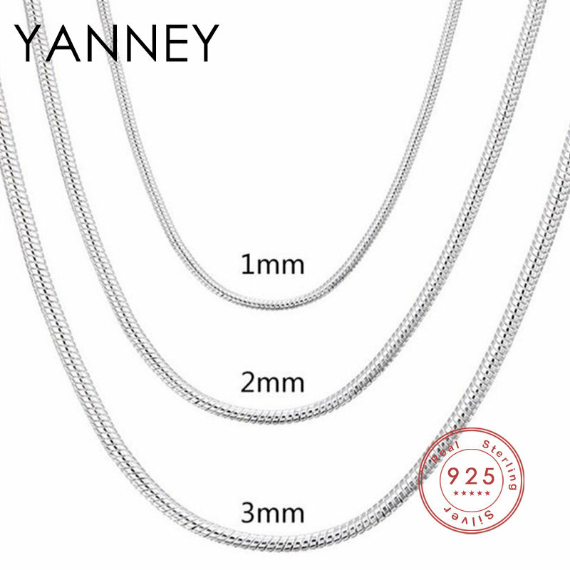 925 sterling silver 1/2/3mm 40-75cm Soft Snake Chain Necklace Men Women Fashion Simple Wedding Party Gift Jewelry Accessories