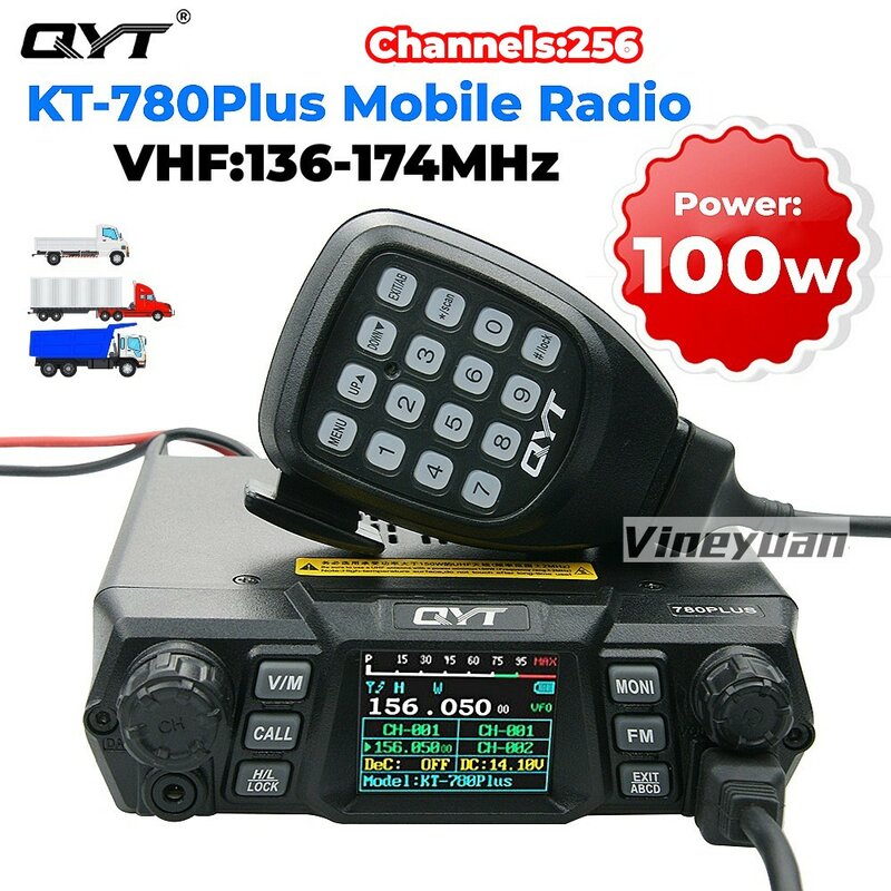QYT KT-780 Plus 100 watt Super High Power VHF136-174mhz autoradio/ricetrasmettitore Mobile KT780 256 canali comunicazione a lungo raggio