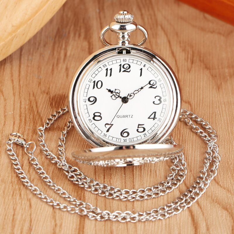 Relógio de bolso vintage oco para homens e mulheres, grelhas requintadas, presente retro elegante, colar de quartzo prateado relógio de bolso corrente