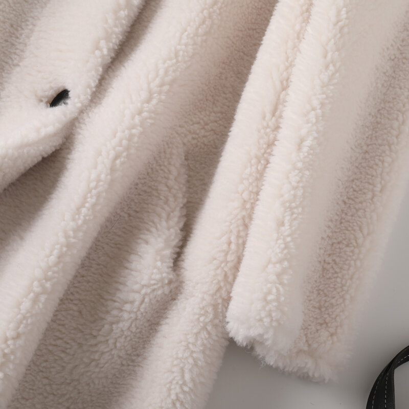Damska zimowa nowa luźna ciepła odzież wierzchnia o średniej długości damska futro z jagniąt damska koreańska kurtka z kapturem granulowana strzyżenie owiec