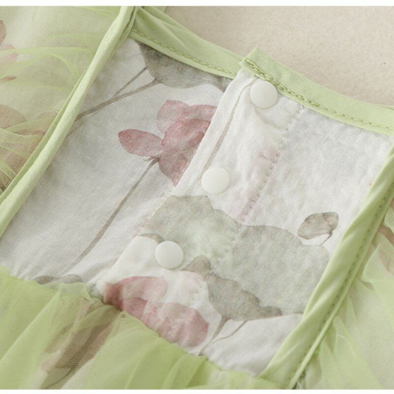 جمبسوت برقع شبكي مطبوع عليه زهور لحديثي الولادة ، رومبير صيفي للفتيات الصغيرات ، ياقة مربعة ، أكمام قصيرة ، بدلة جسم رائعة ، جمبسوت بناتي
