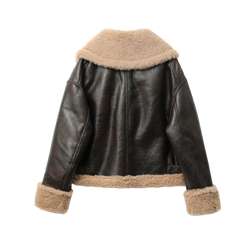 RARF-Chaqueta corta gruesa y cálida de doble cara para mujer, abrigo marrón, otoño e invierno, novedad