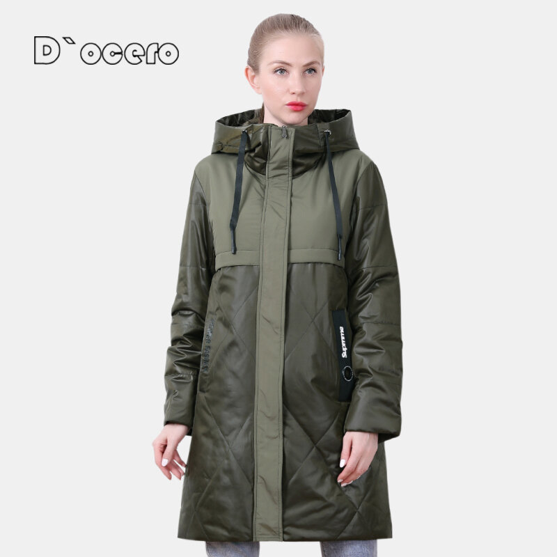 D`OCERO 2022 New Spring Autumn Women Jacket High Quality Women's Parkas Hooded Long Quilted Thin Cotton Windproof Clothing