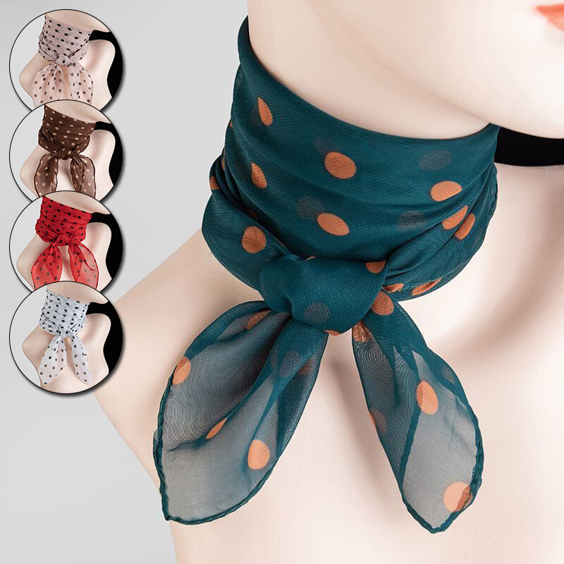 Модный женский шифоновый шейный платок, квадратный шарф в горошек, женский элегантный ретро-шарф в горошек, разноцветный шарф, аксессуар для шеи