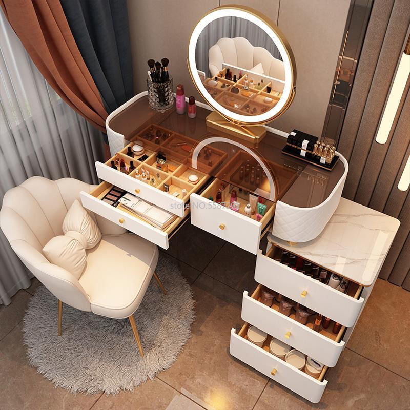 Tavolo da trucco nordico con specchiera da toeletta comò per camera da letto comò luce di lusso Vanity Desk mobili per camera da letto