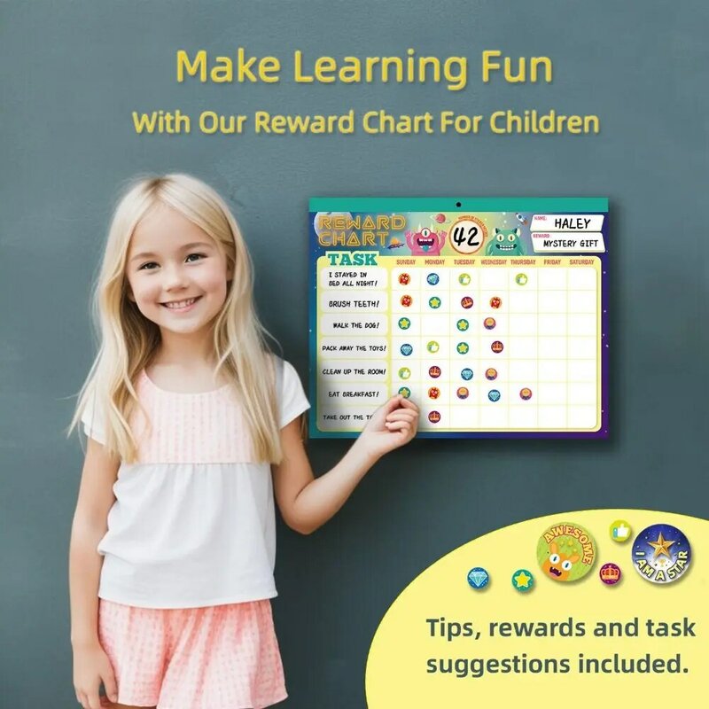 Motivate Responsibility Behavior Reward Chart Whiteboard Cartoon Magnetic Routine Form Full Magnet Backing Tear Sheet