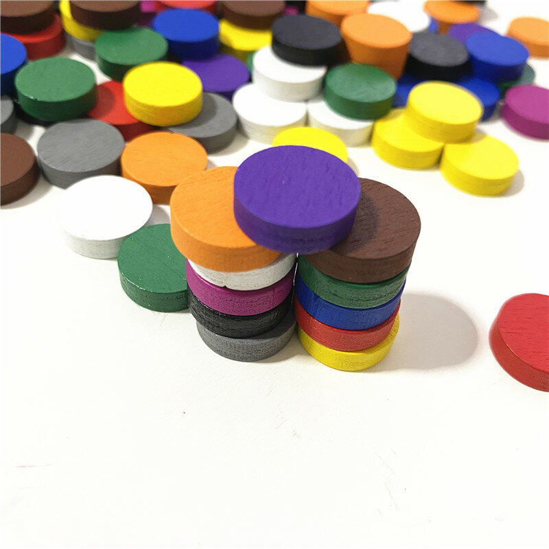 Disco de madera de 11 colores, piezas de juego de peón, ajedrez colorido para fichas, accesorios de juego de mesa, 15x5MM, 50 unidades