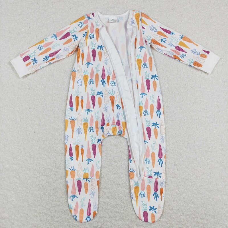 Wholesale Newborn Baby Boy Easter Carrots Long Sleeves Clothing Kids Toddler Zipper Footie One-piece Romper