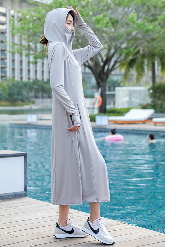 Ice Silk Sunscreen Vestuário Feminino Novo Verão Longo Seção Fina UV-Resistente Respirável Protetor Solar Vestuário Casaco de Manga Longa
