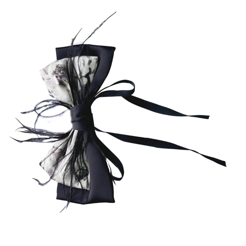 بروش ربطة عنق الشريط مع ريشة مناسبة للحفلات وحفلات الزفاف دبابيس بروش الشريط خمر رشيقة