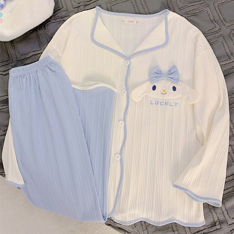Conjunto de pijamas de manga larga para mujer, de 2 piezas ropa de dormir, informal, acogedora, dulce