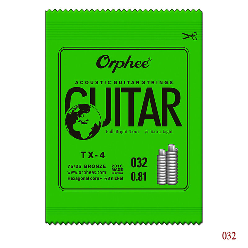 Orphee-cordas de guitarra acústica, única corda, verde fósforo Folk, carbono hexagonal, calibre EBGDA 010 014 023 030 039 047 TX série
