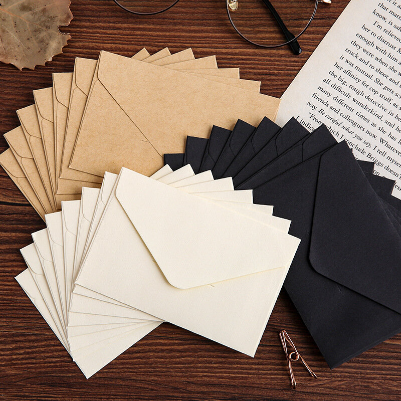 Klassieke witte zwarte kraft blanco mini papier venster enveloppen bruiloft uitnodiging envelop cadeau envelop cadeau envelop