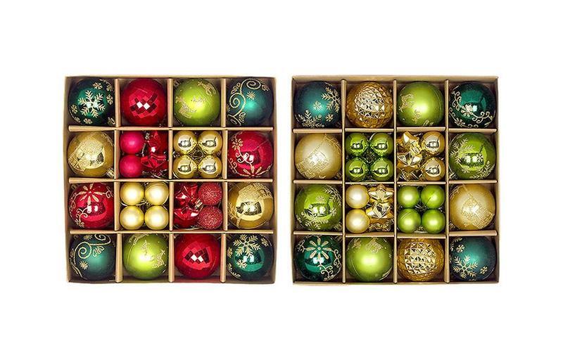 Adorno de bolas de Navidad, colgante de árbol de Navidad inastillable, bolas galvanizadas reutilizables con anillos, suministros para fiestas, 44 piezas