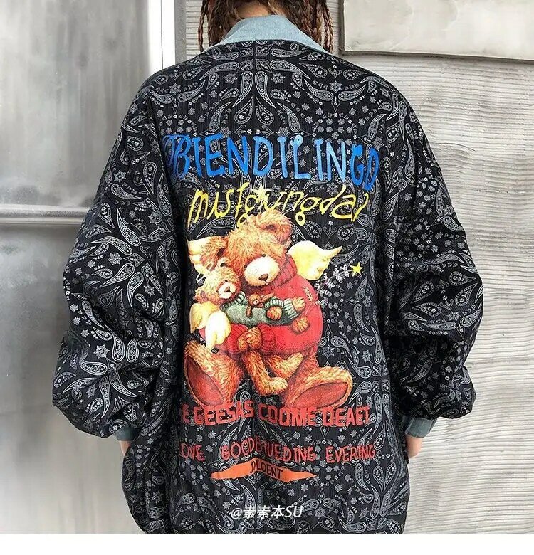 Куртка уличная в стиле хип-хоп, модная свободная однобортная куртка с лацканами и узором кешью, кардиган с длинными рукавами, осень 2022