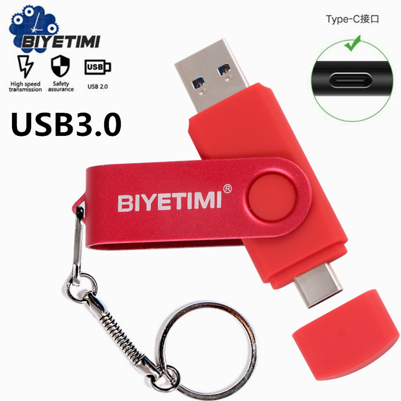 Biyetimi USB Flash Drive 128Gb Tipe C 3.0 Stick 64Gb Pendrive 16Gb Pen Drive 32Gb Type-c Memory Stick untuk Ponsel dan Pc