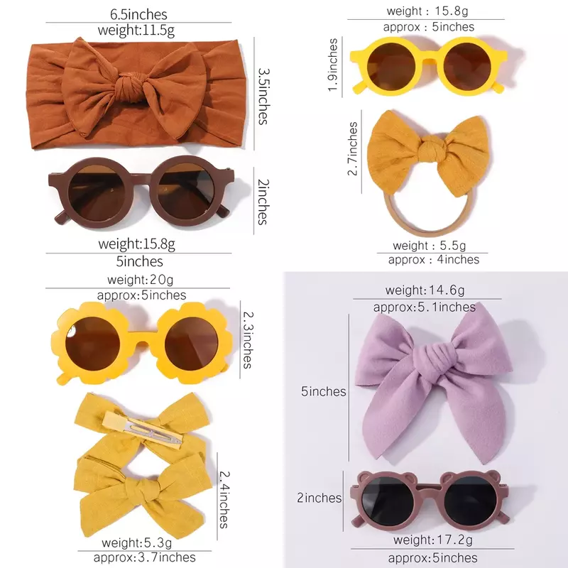 Conjunto de 2 gafas de sol a la moda para bebé, Diadema con lazo, Clip para el pelo, gafas protectoras para niños, accesorios para niñas