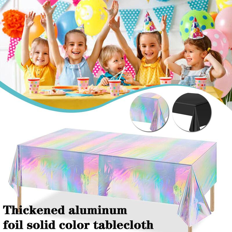 Aluminum Foil Tablecloth Shiny Rainbow Black Rectangle Tablecloth Dining Table Cover for Wedding Party Banquet Decoration