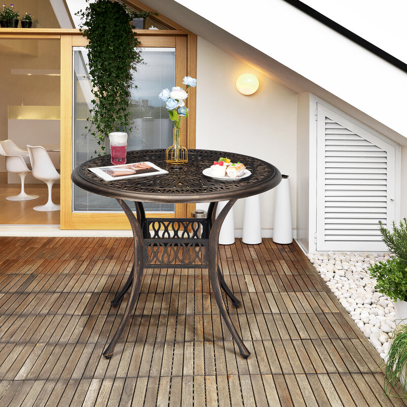 Pátio Bistro Mesa com Umbrella Buraco, mesa de jantar redonda ao ar livre para Poolside Deck Varanda Varanda Quintal Jardim