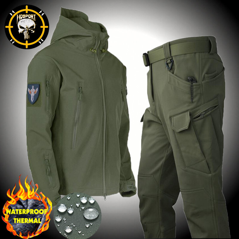 WoSporT-Conjunto de chaqueta impermeable para hombre, abrigo térmico a prueba de viento, trajes de senderismo, 2 piezas, Otoño e Invierno