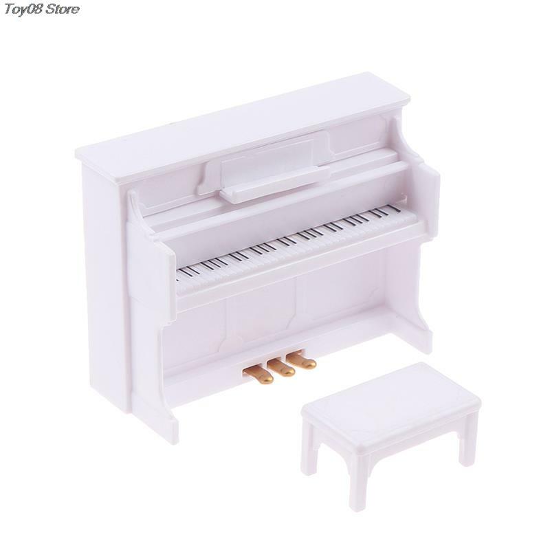 1:12 drewniany fortepian ze stołkiem Model zabawki akcesoria domek dla lalek miniatura wykwintne dla domku dla lalek naklejka zabawkowe meble