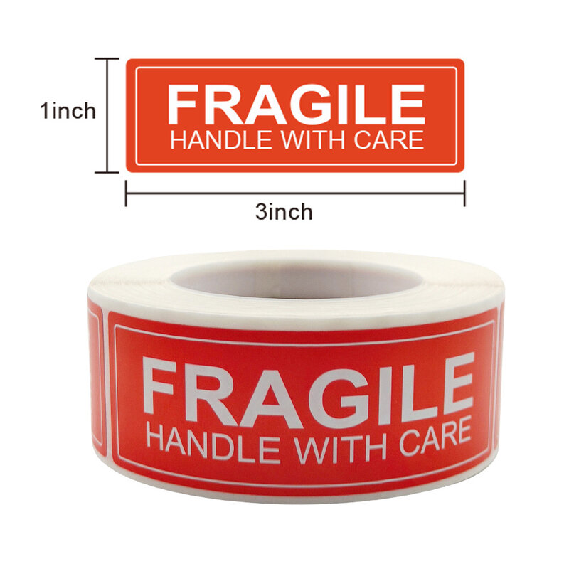 250pcs/roll Red Warning Sticker Fragile Handle With Care DO NOT BEND 2.5x7.5cm Transport Packaging Remind Labels