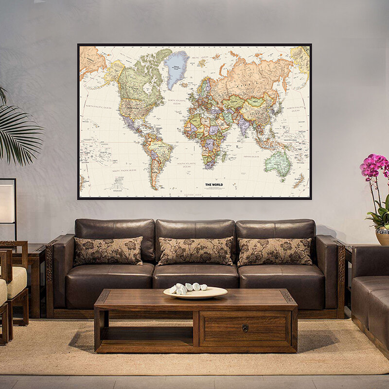 225*150 mapa świata szczegółowy obraz klasyczna ściana plakat artystyczny włóknina płótno do malowania w szkole Office Home Decoration