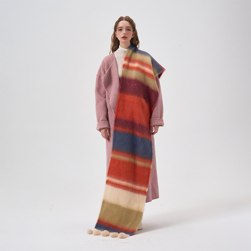 Sciarpa a sfera di lana fatta a mano colorata arcobaleno a righe Mohair Cashmere inverno scialle addensato fascia da collo sciarpa calda accessori per coppie