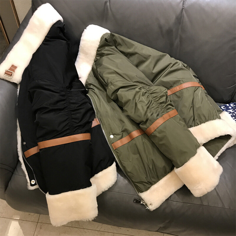 CLTT-abrigos cortos de plumón de pato blanco para mujer, piel de cordero, invierno, 2022