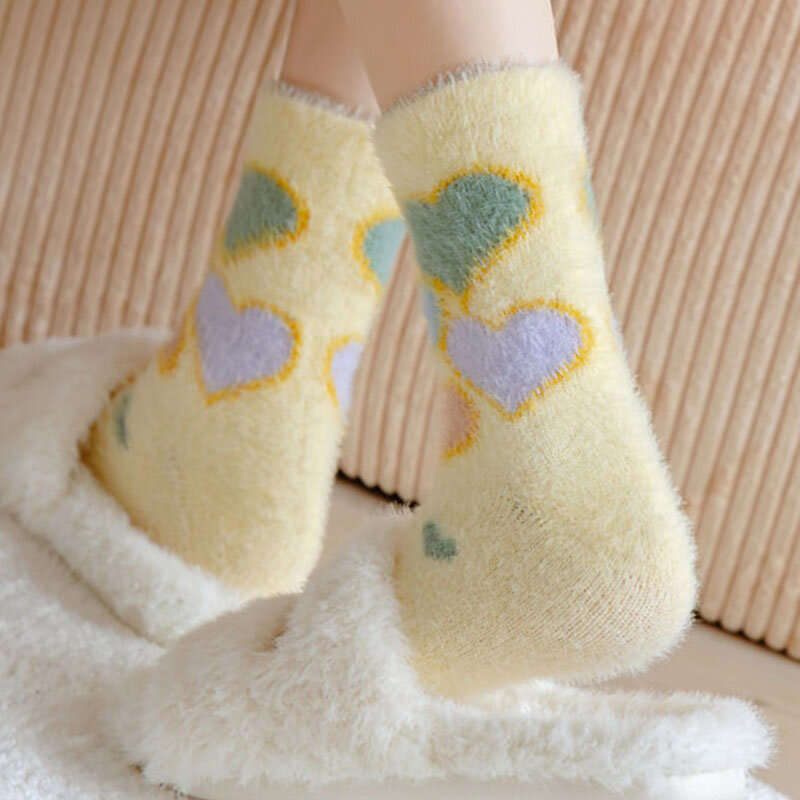 Женские носки, зимние теплые пушистые толстые термоноски средней длины из мягкого кораллового флиса для сна, короткие носки с мультяшными звездами