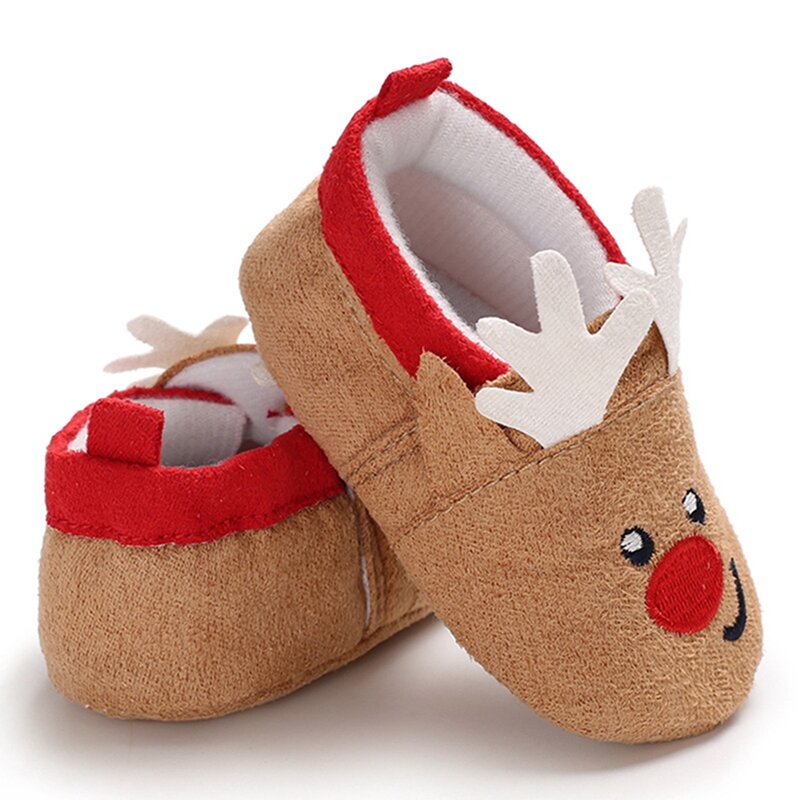 Sepatu bot salju untuk bayi baru lahir, sepatu bot motif Kartun Natal, sepatu hangat untuk bayi pertama jalan