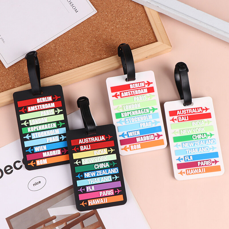 Suitcase Tag Country Name Luggage Tag Fashion Letters Address Holder Baggage Label Silicone Identifier Travel Accessories
