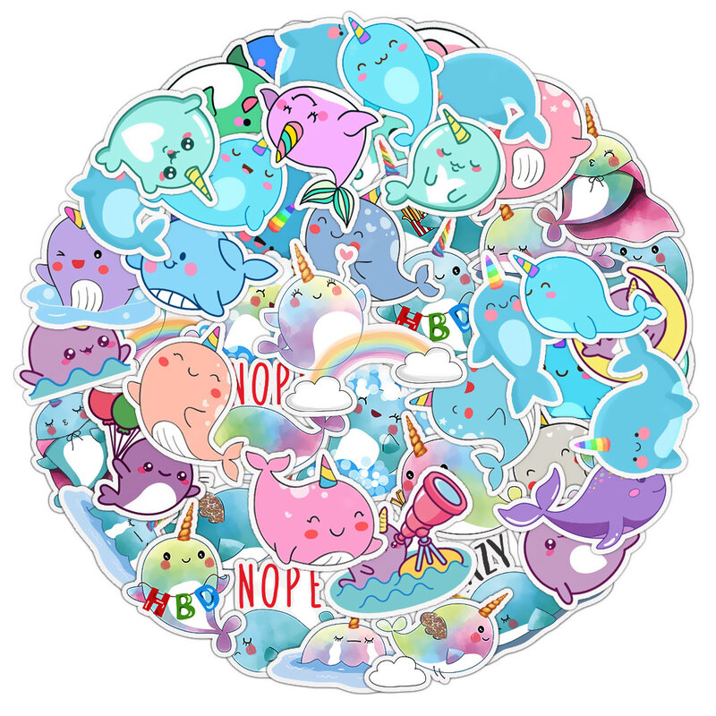 10/30/50pcs Cute Narwhal Sticker Beautiful Decal for Notebook, Laptop, Phone Case, Water Bottle, Guitar, DIY Craft Decoration