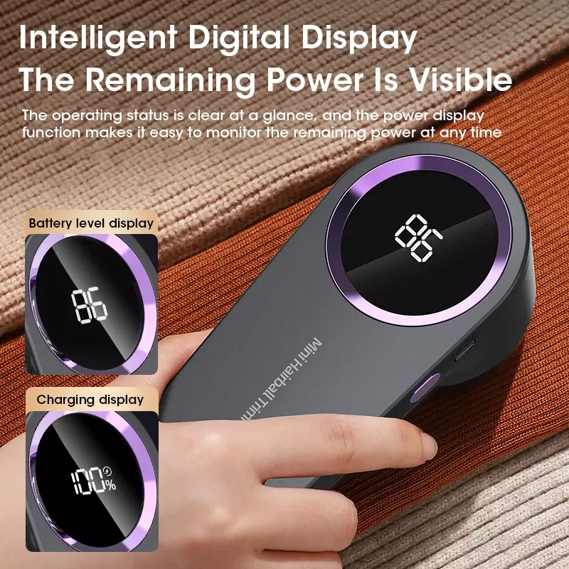 Aparador elétrico portátil da bola do cabelo, removedor do fiapos, agregado familiar rápido profissional, tela Smart LED Digital Display, carregamento USB