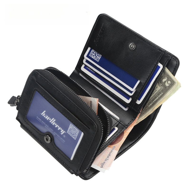 Men wallet PU leather fashion short zipper multi slot card holder men purse male fold wallets