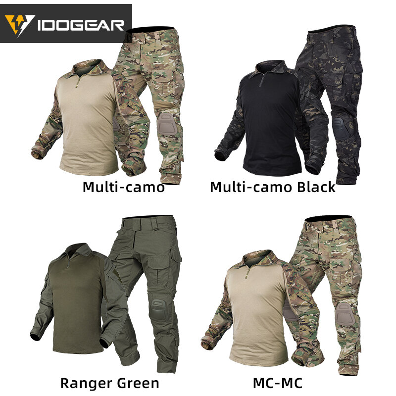 IDOGEAR-بدلة قتالية تكتيكية G3 ، قميص وسروال ، وسادات الركبة ، زي قتالي كامو ، تحديث ،