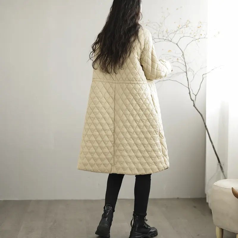 한국 패션 여성 파카 재킷, 패치워크 롱 코튼 코트, 여성 의류 오버코트, 용수철 상의