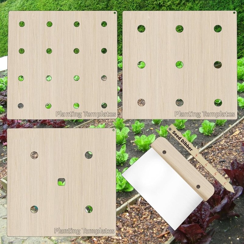 Outil jardinage, modèles plantation graines, règles semis carrées, 3 pièces