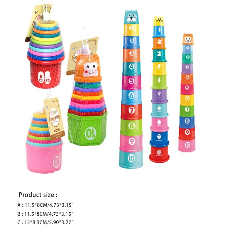 Mainan Meja Anak-anak Cangkir Pelangi Lucu Mainan Dalam Ruangan Bayi Menara Cangkir Interaktif untuk Bermain Alat Permainan Su