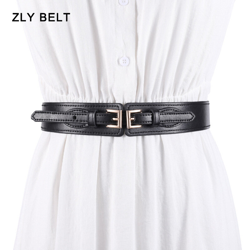 ZLY 2023 New Fashion Waist Band Women Luxury PU Leather Material Adjustable Elastic Slender Type Coat Dress Style Versatile Belt