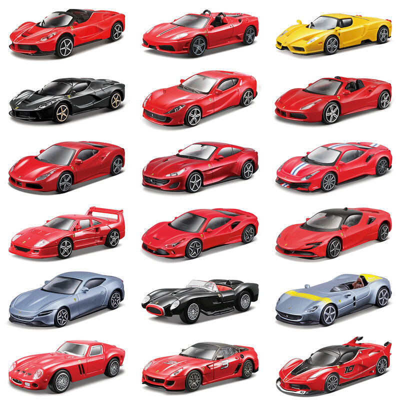 Bburago-Diecast Alloy Model Car, Simulação estática, Ferrari 488 F40 599 250 458 F12 Portofino 812 Roma SP1 SF90 F8 246 Enzo, 1:43