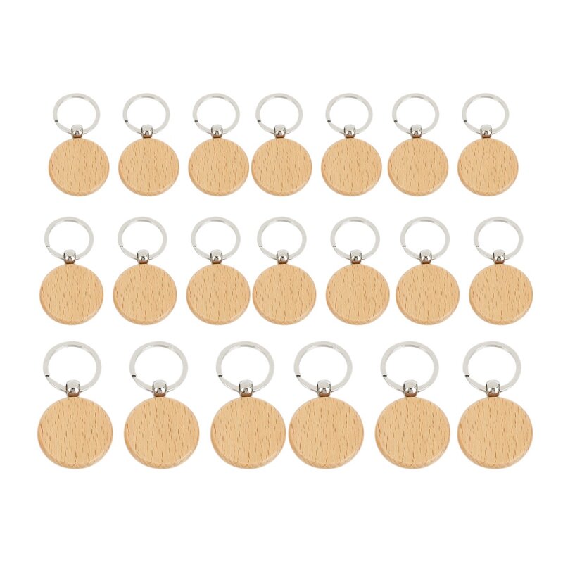 60 قطعة فارغة خشبية مستديرة سلسلة المفاتيح لتقوم بها بنفسك خشبية المفاتيح مفتاح العلامة هدية