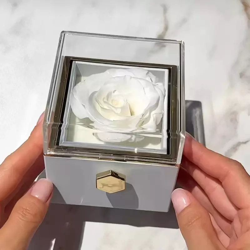 Kotak cincin perhiasan mawar abadi Valentine baru 2024 casing penyimpanan kalung liontin pernikahan putar untuk pacar wanita