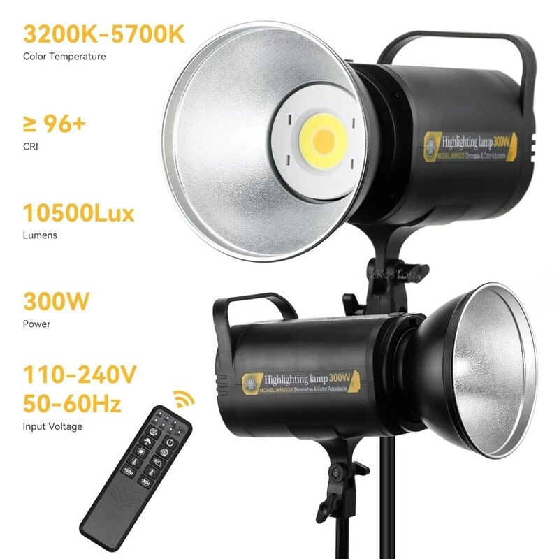 Luz LED de 300W para vídeo, lámpara de fotografía regulable continua de 5700K, iluminación diurna para estudio fotográfico, luz de relleno para vídeo en vivo de Youtube