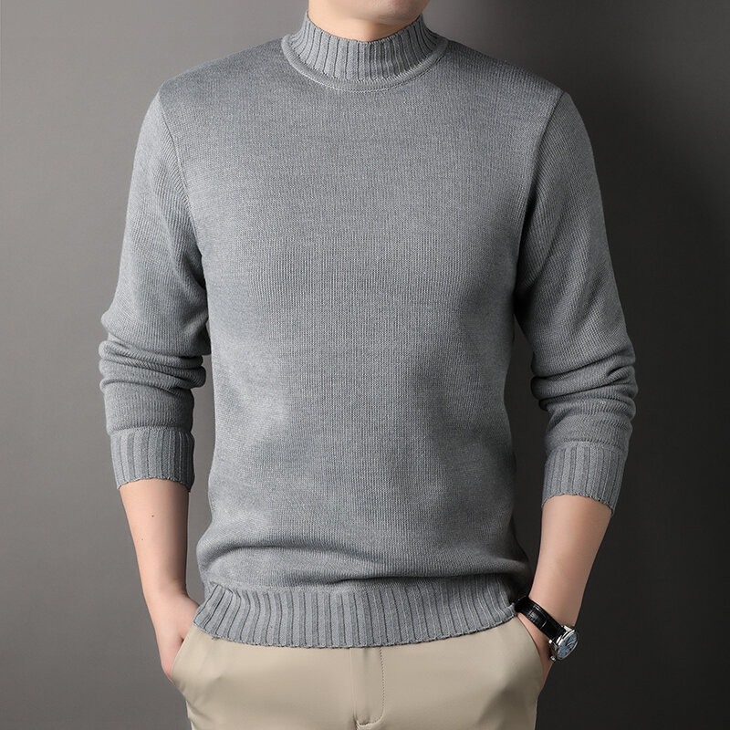 Plus Size 4XL Mock Neck Solid Sweater Men Autumn Winter Korean Harajuku Mens Kniited Pullovers Fashion Vintage Jersey Jumper Man